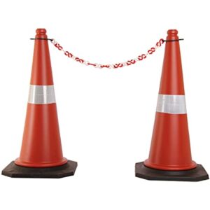 Safety Cone with 4 Inch Reflective Collar with heavy base (1.6 kgs) (Height -750 mm) With 8 mm Plastic Chain (Combo of 2 Cones, 2 Mtrs Chain & 2 Chain Rings)